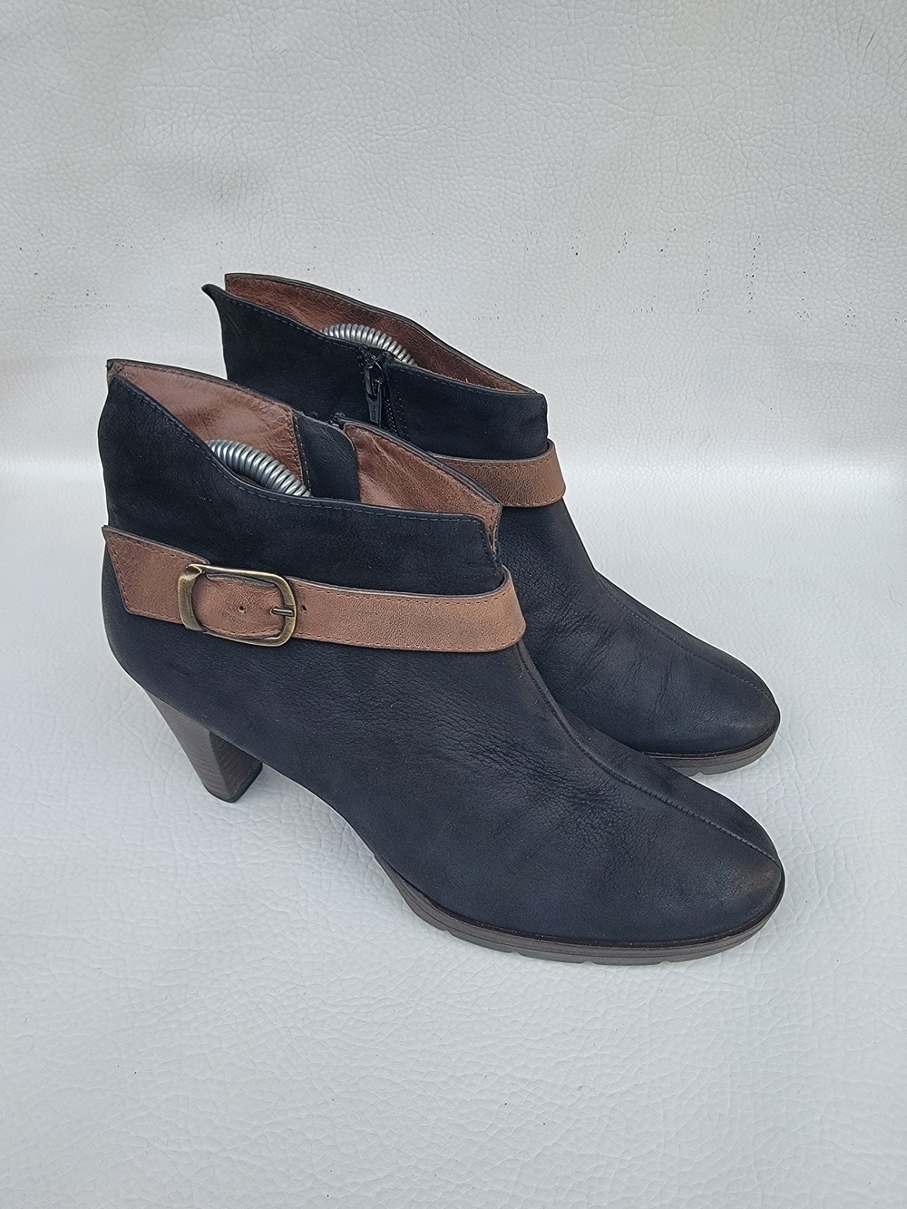 Paul Green Black Ankle Booties with Brown Strap and Buckle